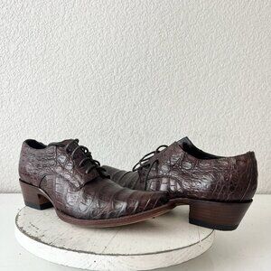 Rod Patrick Womens Lace Up Shoes 10 Brown Caiman Genuine Leather Western Loafers